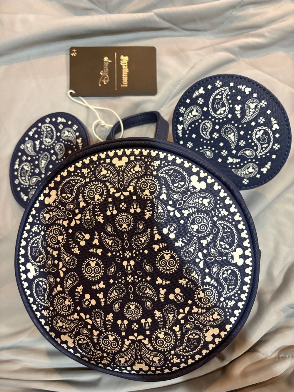 Loungefly Navy and Cream Paisley Mickey Ear Crossbody Bag